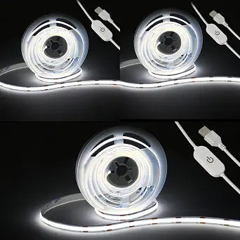Led Strip Lights Touch Dimmable 5V USB COB 6500K White 6.56ft/2m (3Pack)