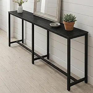 Homleke 71" L Narrow Long Kitchen Dining Bar Table, Counter Height High Pub Desk with Metal Frame for Small Spaces, Black