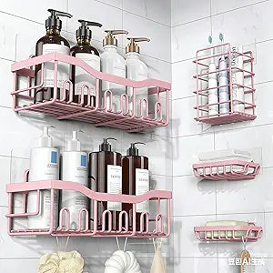 EUDELE 5-Pack Rustproof Stainless Steel Shower Caddy No Drill Adhesive Bathroom Organizer with Large Capacity, Spacious Shower Shelves for Inside Shower, Kitchen & Home Decor Storage-XL Size