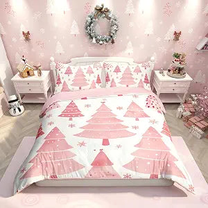Feelyou Pink Christmas Tree Bedding Set Girls Kids Boys Twin Snowflake Xmas