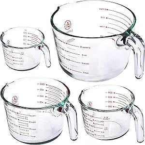 Leraze Glass Measuring Cups Set of 4 Heat-Resistant, Easy-Read Measurements, Ergonomic Handle & Pour Spout, Dishwasher Safe, Kitchen Bakeware Liquid Batter Mixing Bowls (1 cup, 2 cup, 4 cup, 8 Cup)