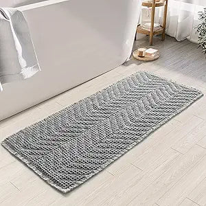 BULULOM BohoBath Matts,Upgraded Waffle Super Absorbent Bath Mat,Bathroom Rugs Non Slip Washable, Quick Dry Shower Mats, Ultra Soft Bath Mats for Bathroom Floor,Gray,19"*48"