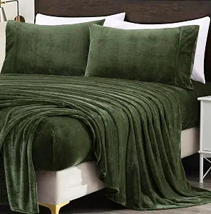 Chezmoi Collection Extra Soft Fleece Sheet Set Full, Microplush Non-Pilling Velvety Bed Sheet, Deep Pocket - Lightweight All Season Warmth, Full, Olive Green