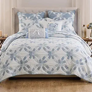 Greenland Home Fashions Wedding Ring Collection Reversible Coverlet Set, 3-Piece King/Cal King, Blue