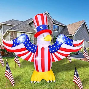 Chivao 6 FT Patriotic Independence Day Inflatable Decoration 4th of July 250th Anniversary Flag Bald Eagle Inflatables USA LED Blow Up Memorial Day Outdoor Indoor Yard Lawn Garden Decor