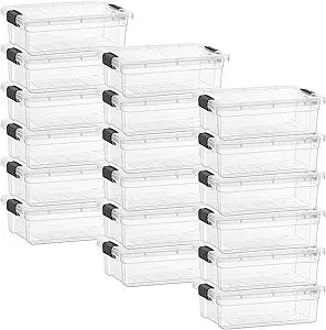 Superio Clear Storage Box with Lid, 2.3 Quart Plastic Container Bins for Organizing, Stackable Crates, BPA Free, Non Toxic, Odor Free, Organizers for Home, Office, School, and Dorm, 18 Pack
