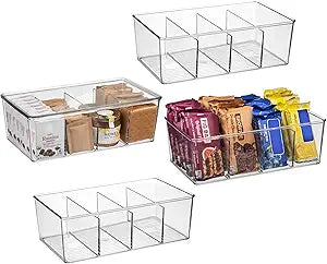 ClearSpace Pantry Organization and Storage Bins with Removable Dividers & Lids Perfect Pantry Organizers or Kitchen Organization Refrigerator Organizer Bins, Cabinet Organizers, 4 Pack