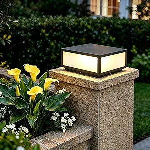 SLAWA Outdoor Post Caps Light With Pier Mount Base Column Cap Lamps Black Waterproof Pole Lantern Light Fixture Square Exterior Pillar Lamp For Path Lawn Yard