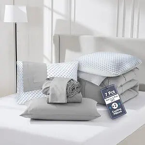 Nestl 9 Piece King Comforter Set ��� Grey Reversible Bed in a Bag ��� Complete King Size Bedding Set with Sheets, Set of 2 Cooling Pillows, Pillowcases and Shams