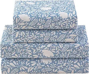 Floral Bed Sheets King Size 18��� Deep Pocket King Sheets Soft Breathable Floral Sheets King Size Bed Set with 1 Flat Sheet, 1 Fitted Sheet, 2 Pillowcases (King, Floral White and Blue)