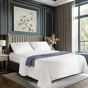 100% Egyptian Cotton Sheet Set King Size Luxury Soft Sheets Up to 16" Deep Pocket 1000 Thread Count 4 Pcs Breathable Bedding Set(King, White)