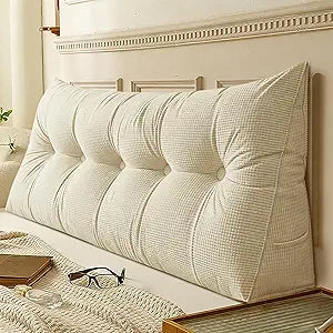 Large Cream White Headboard Pillow Triangular Twin Soft Wedge Pillow Positioning Support Reading Backrest Cushions for Day Bunk Backrest Support