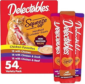 Delectables Squeeze Up Non-Seafood Variety Pack, Creamy Squeezable Puree, Lickable Wet Cat Treats, Grain Free, No Added Fillers, No By-Products, No Added Preservatives, 0.5 Ounces Tube, 54 Tubes Total