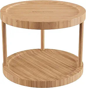 Classic Cuisine Lazy Susan All-Natural Bamboo Round Two Tier Turntable Kitchen, Pantry and Vanity Organizer and Display with 10 Inch Diameter