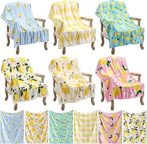 Moukeren 6 Pcs Lemon Flannel Blanket Bulk Gifts Fruit Pattern Lightweight Throw Blankets Home Living Room Sofa Chairs Decor Lemons Gifts for Mom Women Lemon Party Favors