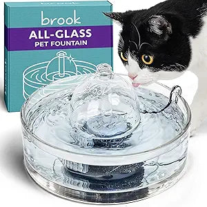 Brook Glass Pet Fountain (90oz/2.7L) Cat & Dog Water Fountain Glass Cat Fountain & Automatic Water Dispenser for Drinking