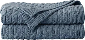 WDCOZY Cable Knit Throw Blanket Super Soft, Warm & Lightweight Knitted Jacquard Throw Blanket for Couch, Sofa, Bed, Chair, Cozy Texture Farmhouse Decorative Home Blanket, Blue 60x80 inches