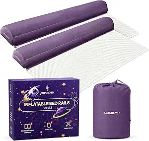 Inflatable Bed Rails for Toddlers 2 Pack, Portable Travel Bed Bumpers for Kids, Blow Up Bed Rail Guard with Non-Slip Washable Cover, Fits Twin Full Queen King Beds