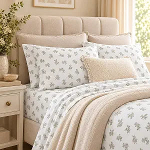 HYPREST Green and White Sheets King Size Botanical Leaf Floral Patterned