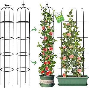 Tower Obelisk Garden Trellis for Climbing Plant6.2FT/74.4" Rustproof Metal Potted Plant Climbing Support for Indoor Outdoor Flowers Vegetable Fruits Vines Support (2Pcs)
