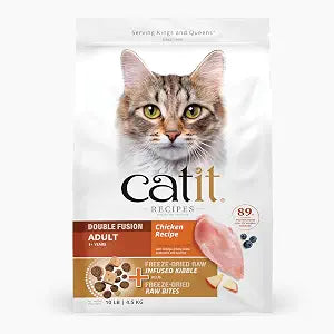 Catit Recipes Double Fusion Adult Cat Food Chicken Recipe, High-Protein, Freeze-Dried Raw Toppings, No by-Products, Minimally Processed for Optimal Nutrition, 10 lb