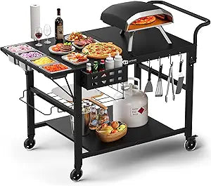 Leteuke Pizza Oven Table, Grill Cart Table for Blackstone Griddle, Outdoor Pizza Oven Stand Fits Ninja, Cuisinart, Gozney, Solo Stove, BBQ Prep Tables Station with Seasoning Tray, 47"x27.5"x30"