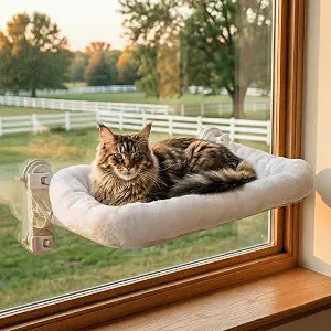 Gardner Pet Cat Window Perch for Large Cats with 4 Suction Cups, 2 in 1 Cat Hammock with Detchable Cushion for 55Lbs Load (White)
