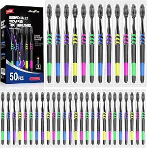 50 PCS Individually Wrapped Bulk Toothbrush Pack, Disposable Soft Bristle for Adult or Kid, Ergonomic Handle, Perfect for Travel, Hotel, Donation