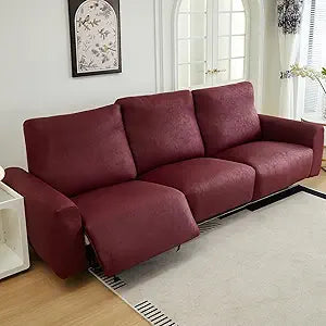 vctops Vintage Leather Look Stretch Recliner Sofa Covers 8-Pieces Water Resistant Reclining Couch Covers Non Slip Sofa Slipcovers Soft Furniture Protector for Dogs Cats (Wine Red,3 Seater)