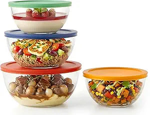 NutriChef 4Piece Glass Mixing Bowls with Lids Premium Borosilicate Glass Bowl Set (1 QT3.7 QT) NonToxic Bowls with Airtight Lids for Mixing, Baking, Serving & Storage