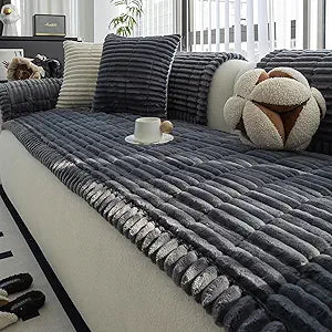 Sofa Couch Cover, Sofa Covers for Dogs Washable, Non-Slip Striped Sofa Slipcovers for Sectional Sofa, Sofa Cover Furniture Protector for L Shaped(Dark Grey, 27.6"x 70.9")