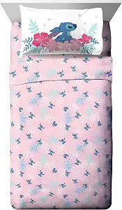 Jay Franco Kids Sheet Set with Fitted, Flat Sheets & Pillow Cover - Ultra-Soft Bedding with Pillowcase for Room Decor, Pink - Lilo & Stitch, 4 Piece Queen