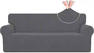 Easy-Going Stretch Jacquard Couch Cover, 1-Piece Soft Sofa Cover, Sofa Slipcover with Anti-Slip Foams, Washable Furniture Protector for Kids, Pets (Sofa, Gray)
