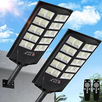 Solar Lights Outdoor, Waterproof Motion Sensor Solar Street Light with Remote, Dusk to Dawn Outside Flood Lights for Yard, Luces Solares para Exteriores Commercial Lighting, 2 Pack