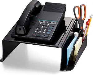 Officemate Telephone Stand - Laptop Stand and Desk Organizer with Storage Underneath, 3 Pen Compartments, 2 Accessory Holders, Non-Skid Rubber Pads, 12.5 x 10.125 x 5.25 Inches, Black