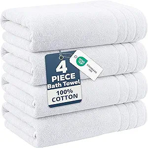 Casa Platino 100% Cotton 4 Pack Bath Towels (30"x60") - Ring Spun Cotton - Large Towels for Bathroom - Quick Drying, Highly Soft & Absorbent Shower Towel Set - Hotel & Spa Quality - White Towel Set
