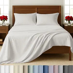 California Design Den 100% Cotton Sheets Queen Size Set - 500 Thread Count Sateen, Deep Pocket Sheets & Pillowcases, Soft Luxury - True Ivory