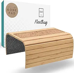 D&D Living Sofa Tray - Flexible Couch Armrest Organizer with Anti-Slip Cork Pad | Sofa Tray with 18.5x13.4 inches, Sustainable Natural Large Bamboo