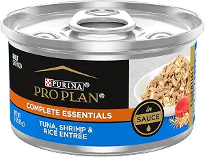 Purina Pro Plan Gravy, High Protein Wet Cat Food, COMPLETE ESSENTIALS Tuna, Shrimp & Rice Entree in Sauce - (Pack of 24) 3 oz. Pull-Top Cans