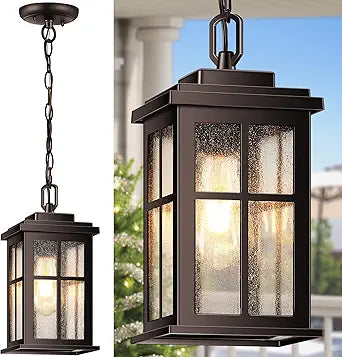 VIANIS Outdoor Hanging Lights, Oil Rubbed Bronze Exterior Pendant Lights for Porch with Adjustable Chain, 100% Aluminum Anti-Rust Outdoor Chandelier for Gazebo, Outdside Ceiling Lantern for Front Door