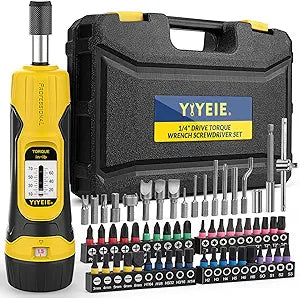 60Pcs Torque Screwdriver Set, 10-70 Inch Pounds Torque Driver for Maintenance with S2 Bits, 0.5 In-lbs Adjustable, 1/4" Drive Fat Wrench Torque Screwdriver for Gunsmithing, Bike Repairing, Mounting