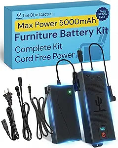 Blue Cactus 5000mAh Rechargeable Battery Pack for Reclining Furniture - Easy Install for Power Recliners, Loveseats and Sofas - Power Kit with Transformer, Charging, Extension and Splitter Cords