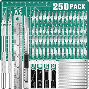 DIYSELF 250 PCS Exacto Knife Set Precision Knife with A5 Cutting Mat, Green