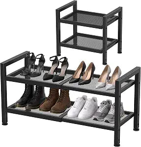 Expandable Shoe Rack for Closet, Entryway, 2-Tier Shoe Storage, Black