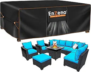 Enzeno Patio Furniture Set Cover, Outdoor Sectional Sofa Couch Set Covers Waterproof, Garden Dining Table Chair Set Cover Outside Rectangular Heavy Duty Weatherproof 90" L x 90" W x 35" H Black