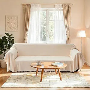 U-NICE HOME Chenille Couch Cover for L Shaped Sectional Sofa, Washable Pet Friendly Furniture Protector for All Seasons, 71" x 102", Beige