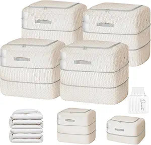 Comforter Storage Bag - 110L Large Capacity Blanket Storage Bags 2-Layer Ultra Space Saving Self Compression Organizer, Washable Compression Bags for Storage Comforter Blanket, 4-Pack, Beige