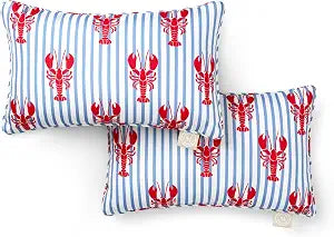 Martha Stewart Americana Stripe Lobster Indoor Outdoor Decorative Pillow 2-Pack Set, UV Fade Resistant, Water Repellent, Printed Coastal Design, Red/Blue, 11"x18"
