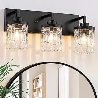 maesta Black Vanity Light, 3 Light Crystal Modern Farmhouse Bathroom Light Fixtures, with Crystal Glass Shade, Rustic Black Bathroom Wall Light Over Mirror for Living Room, Bedroom, Hallway