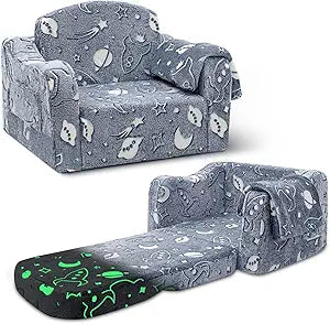 Airpanda Comfy Kids Chair and Couch with Blanket,2-in-1 Soft Fold Out Couch for Girls and Boys,Convertible Sofa Chair for Playroom,Starry Sky